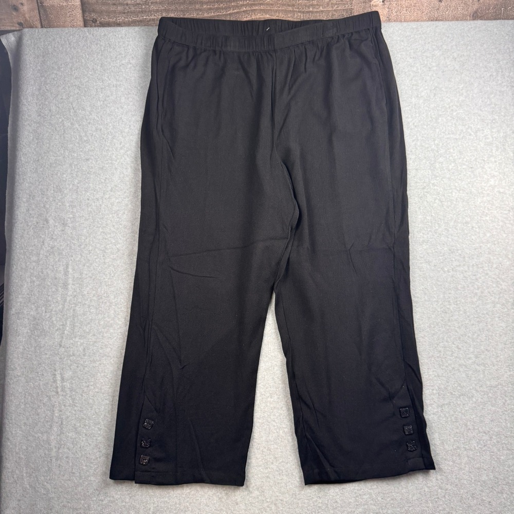 Alfred Dunner Pants Womens 20W Black Relaxed Fit Comfort Pull On Wide Leg NEW